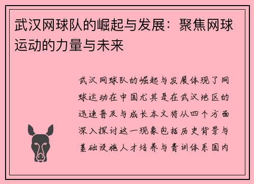 武汉网球队的崛起与发展：聚焦网球运动的力量与未来